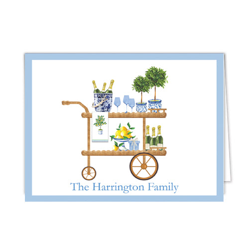 Bar Cart Personalized Folded Notecards | Blue
