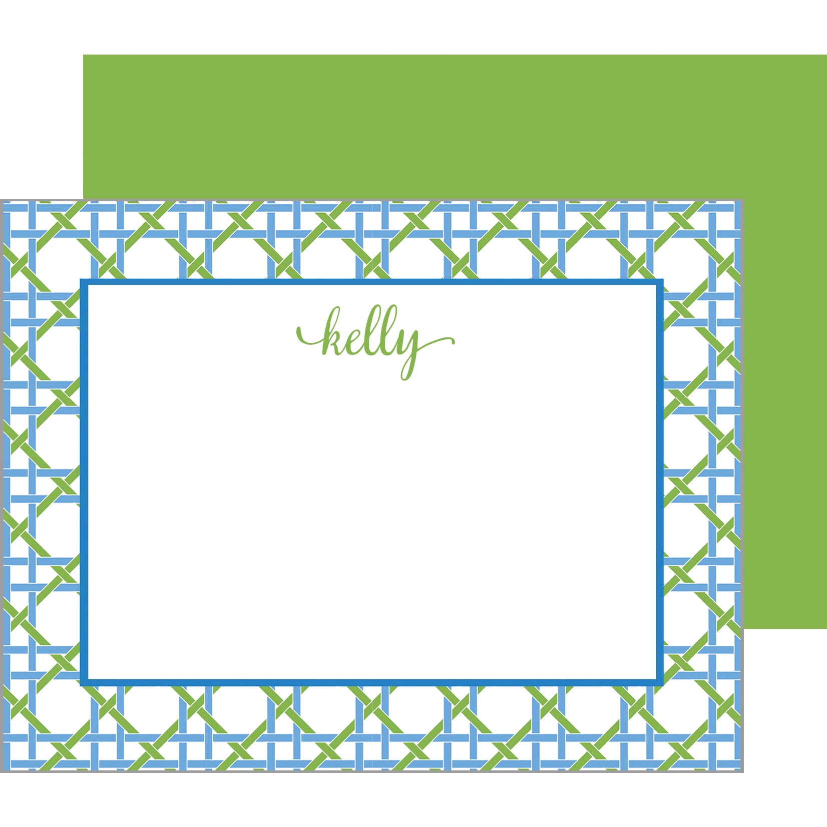 Blue + Green Basketweave Personalized Flat Notecards