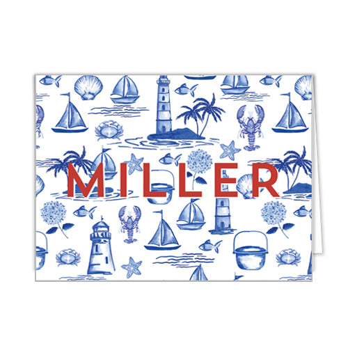 Seaside Toile Personalized Folded Notecards