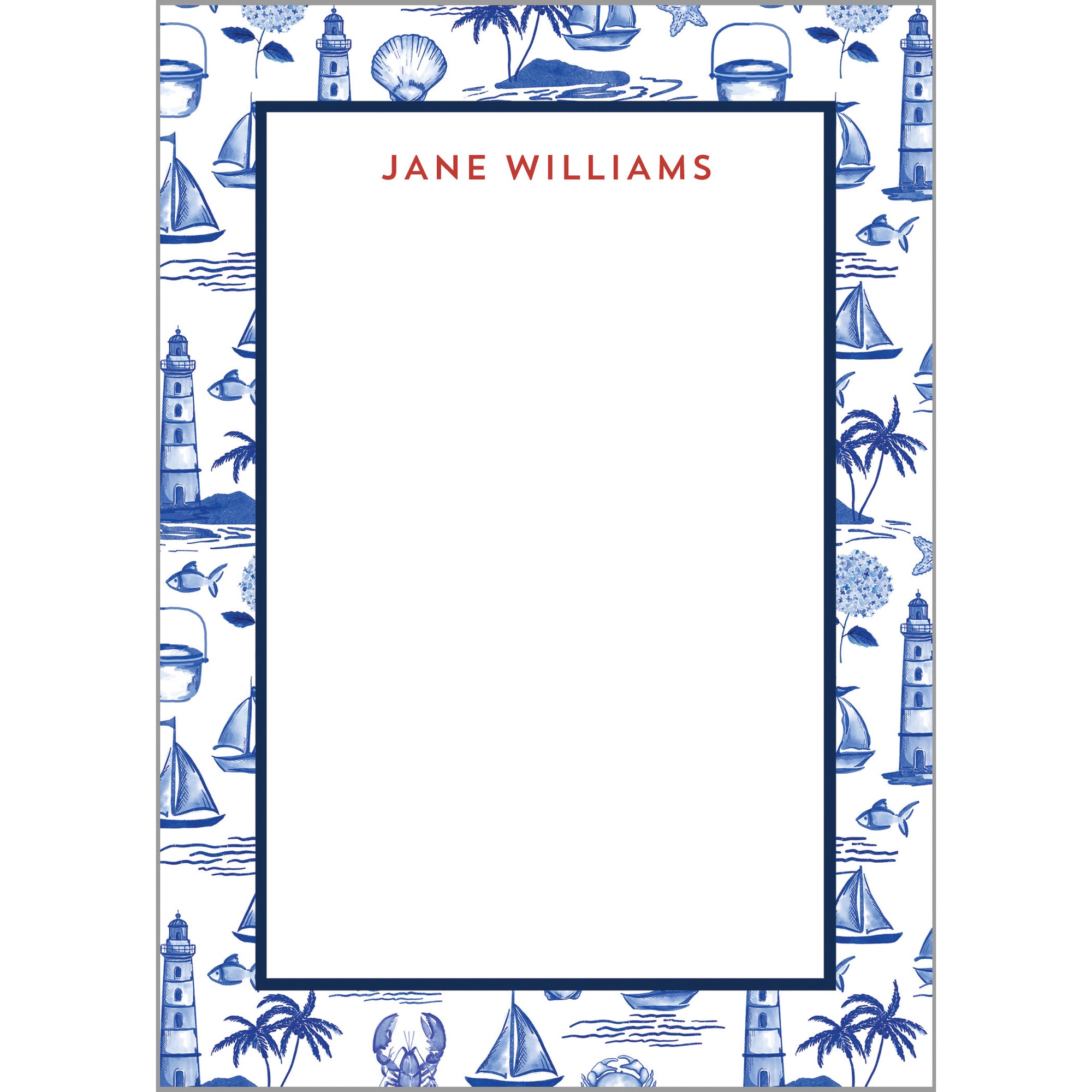 Seaside Toile Personalized Notepad