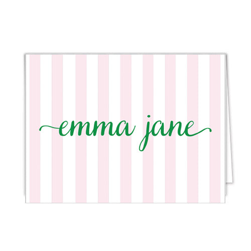 Cabana Stripe Personalized Folded Notecards | Pink