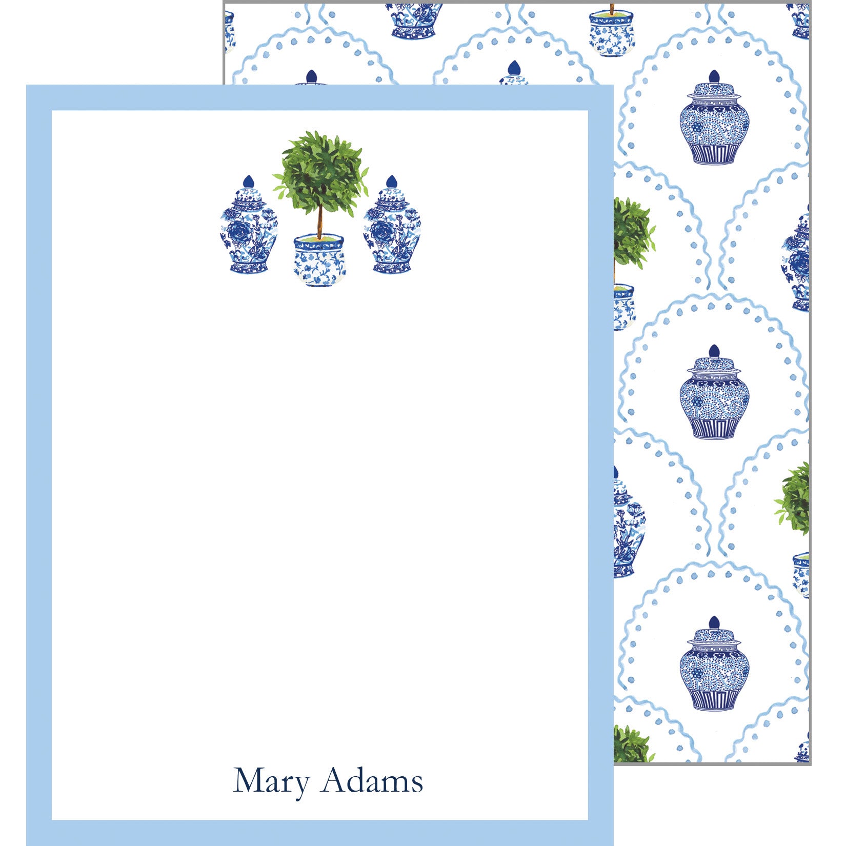 Chinoiserie Topiary + Ginger Jars Personalized Flat Notecards