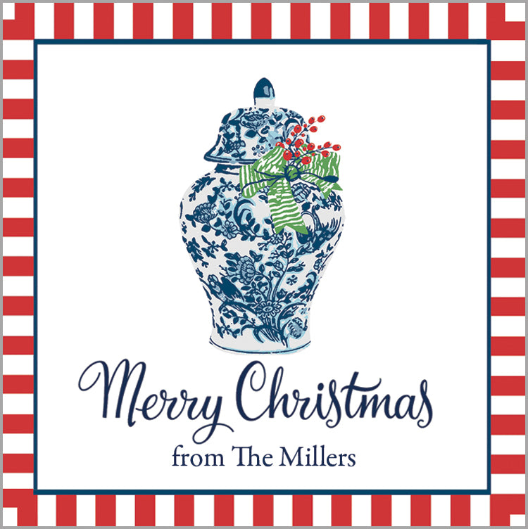 Ginger Jar with Berries Christmas Personalized Gift Sticker | Set of 24