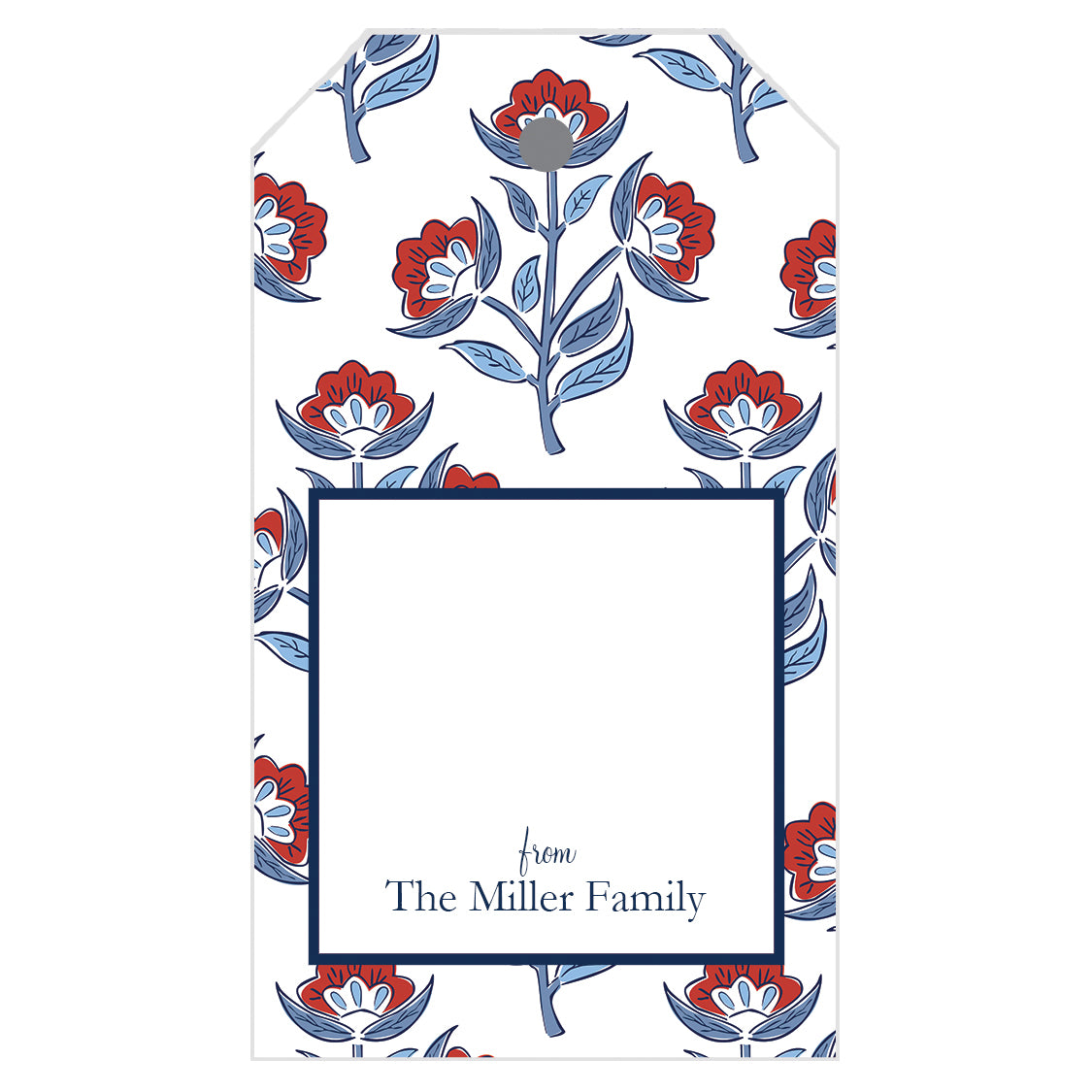 Red Floral Block Print Personalized Gift Tags
