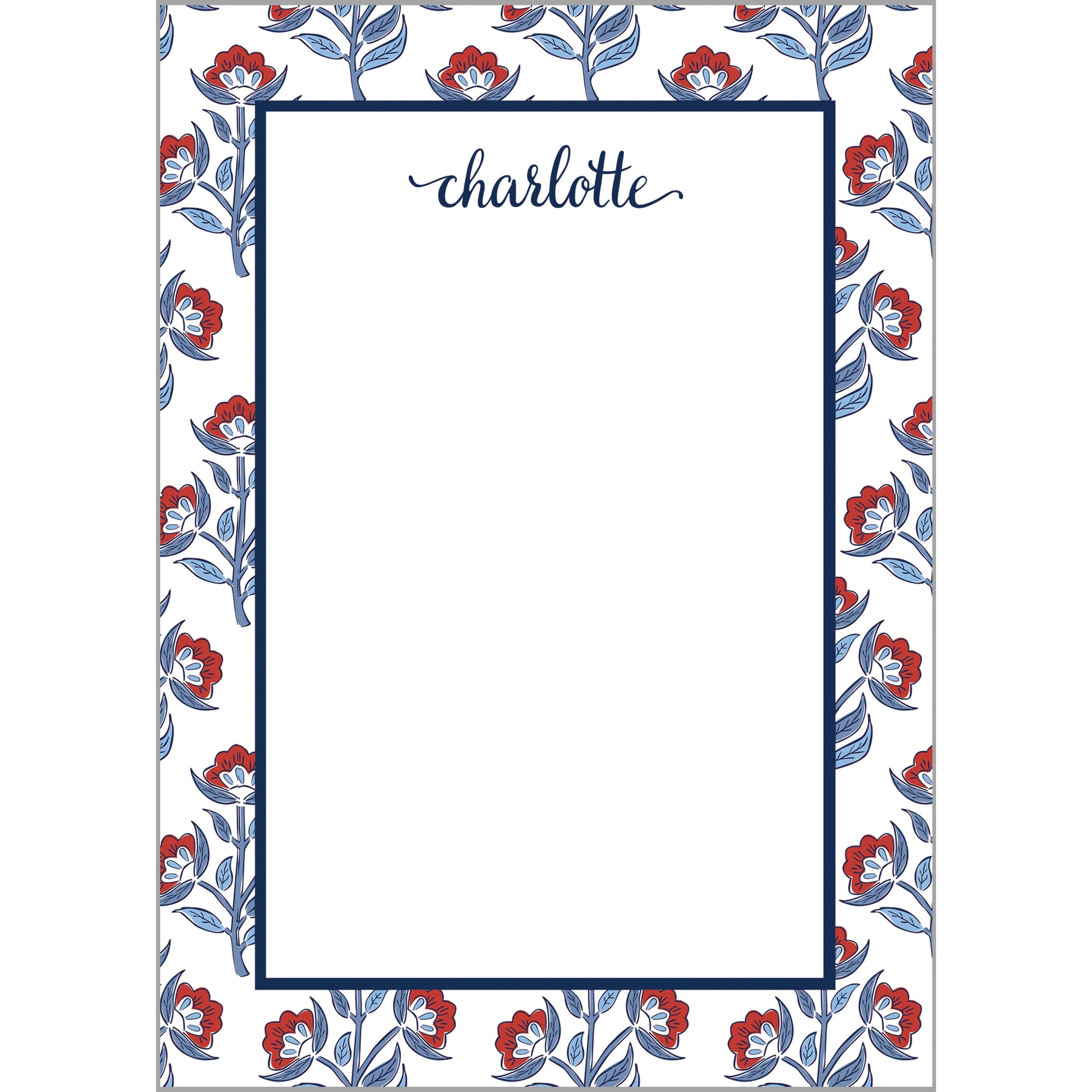 Red Floral Block Print Pattern Personalized Notepad