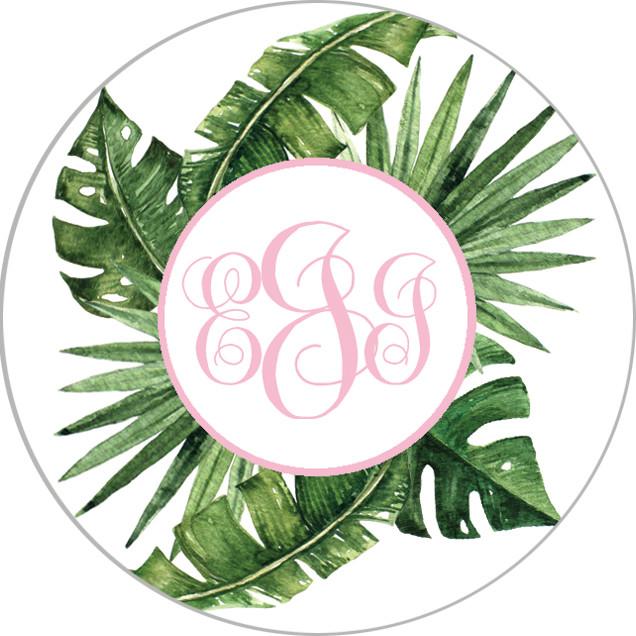 2" Round Palm Leaves Monogram Stickers | Set of 40 Wholesale