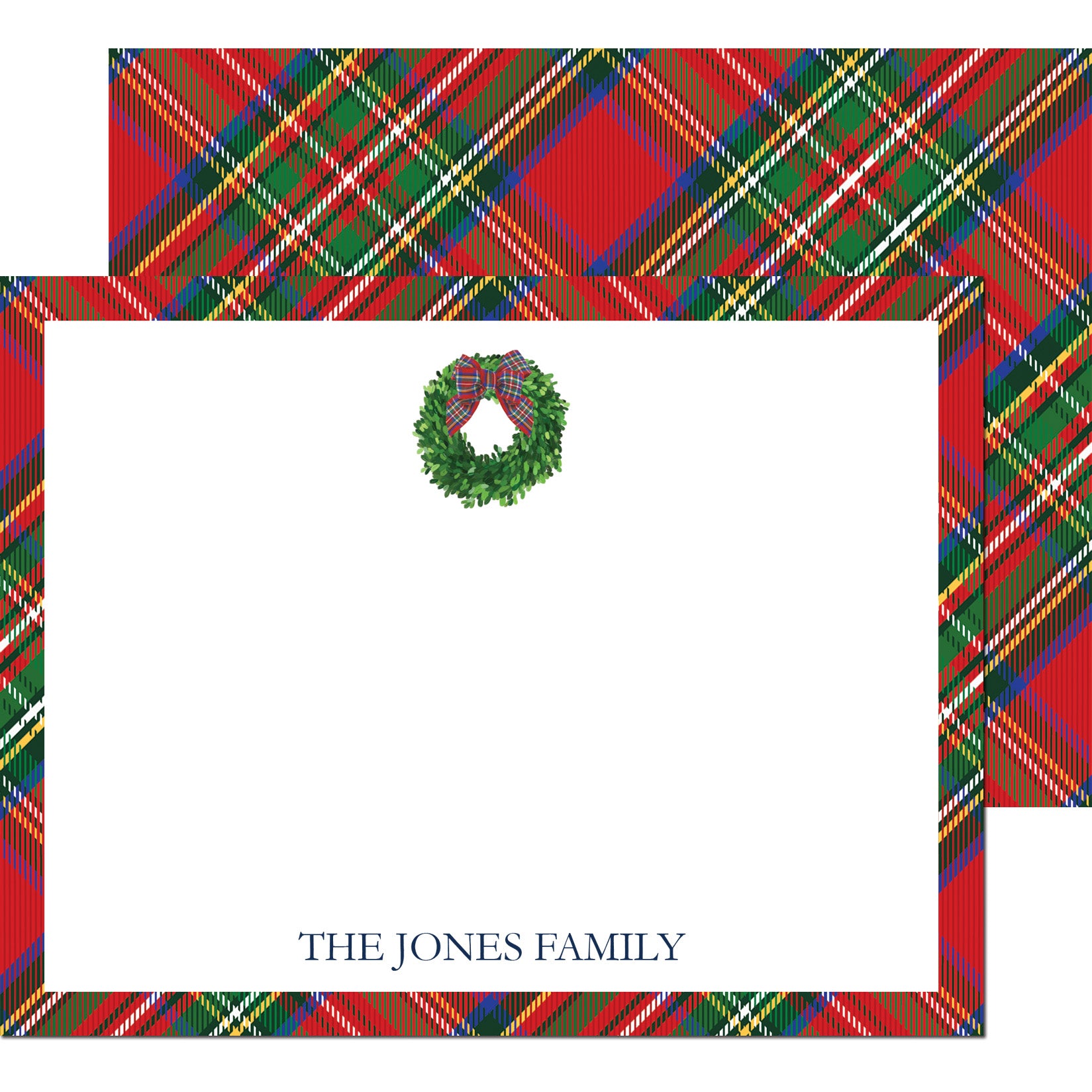 Tartan Wreath Christmas Personalized Flat Notecard