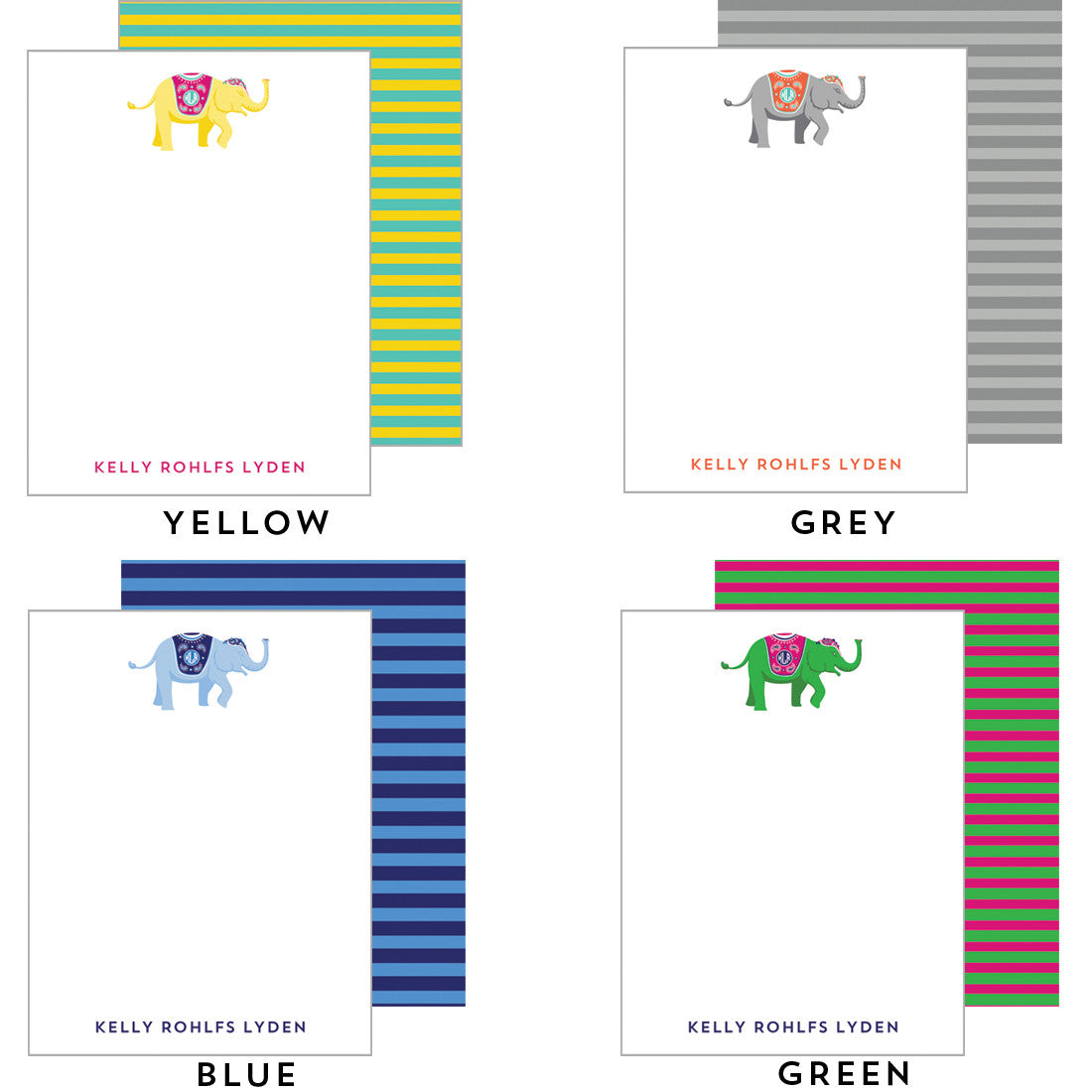 Monogram Elephant Flat Notecard - More Colors