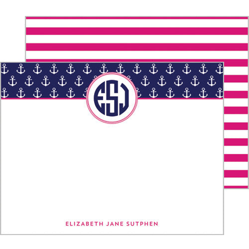 Anchor Monogram Personalized Flat Notecards - More Color Options