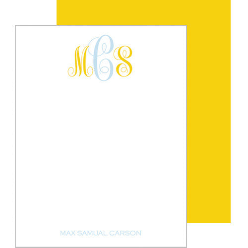 Blue & Yellow Monogram Flat Notecards