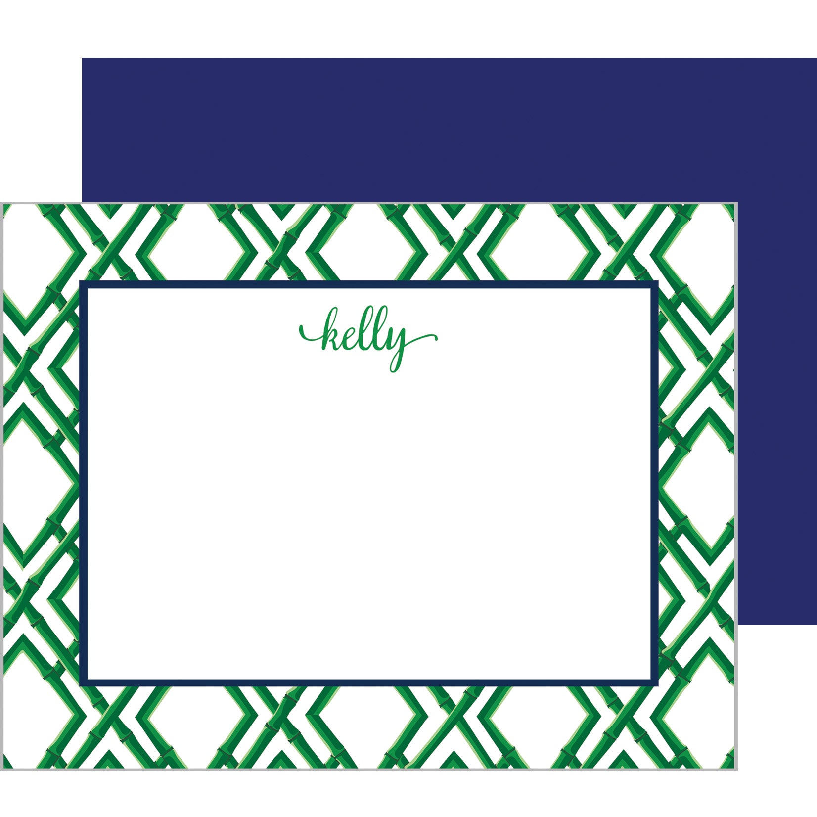 Bamboo Trellis Personalized Flat Notecards | Green