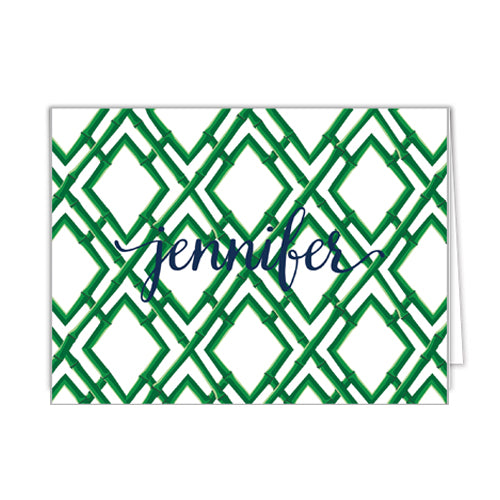 Bamboo Trellis Pattern Personalized Folded Notecards | Green