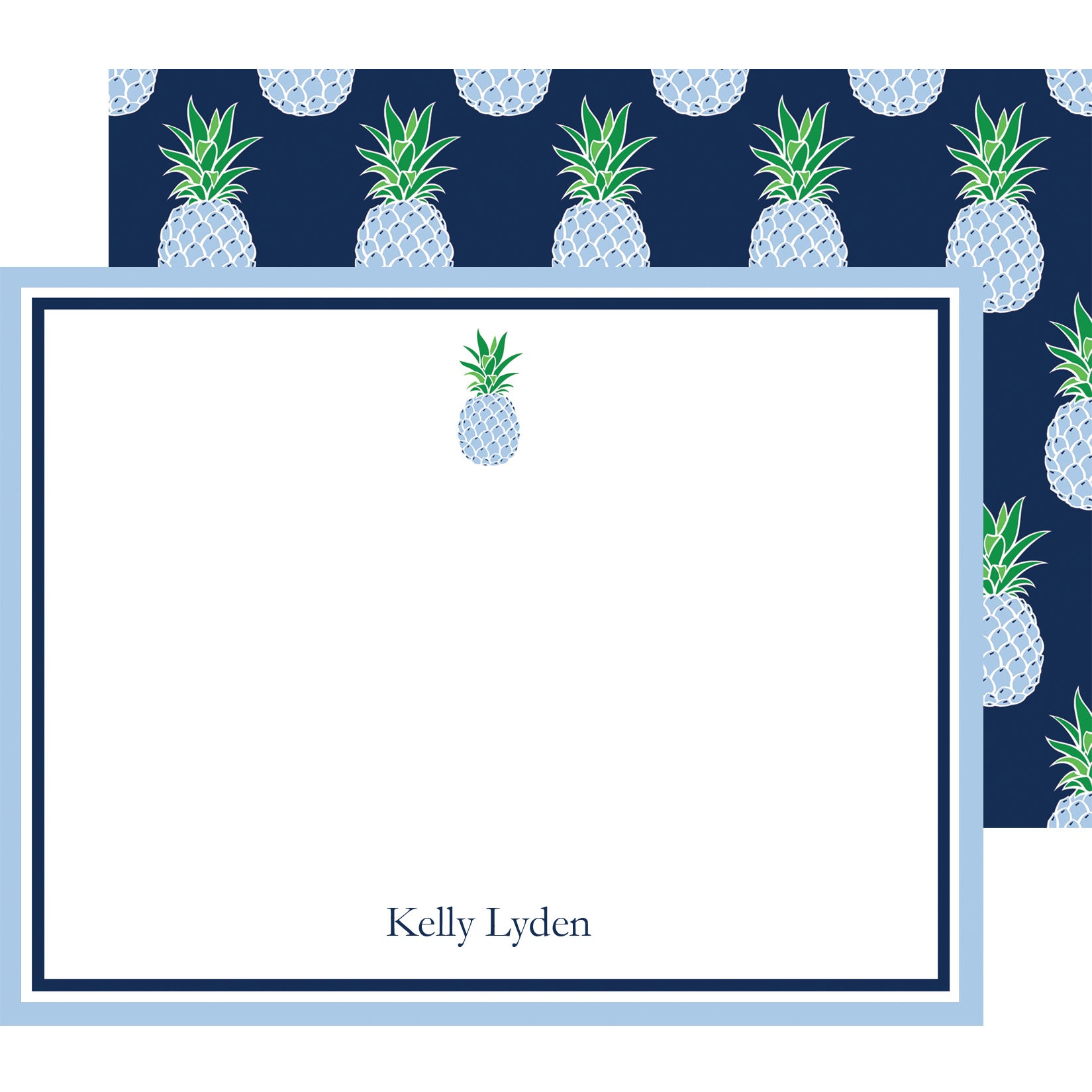 Blue Pineapple Personalized Flat Notecards