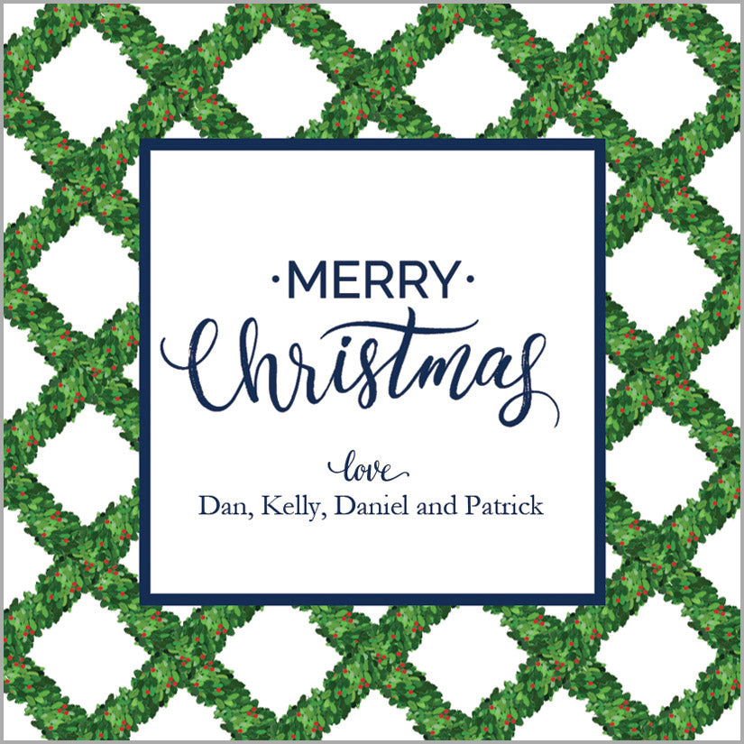 Boxwood Lattice Personalized Christmas Gift Stickers | Set of 24