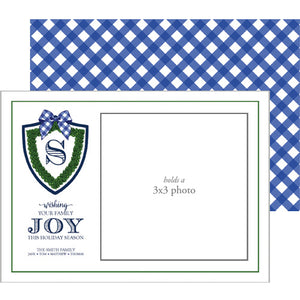Photo Mount Holiday Photo Card | Boxwood Shield with Gingham Bow