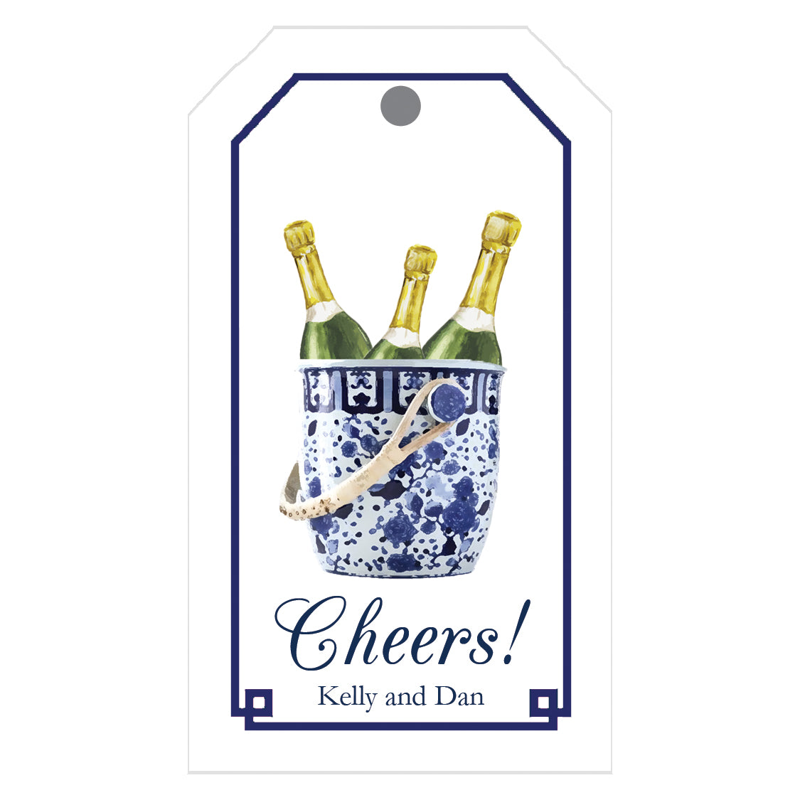 Blue and White Champagne Bucket Personalized Gift Tags