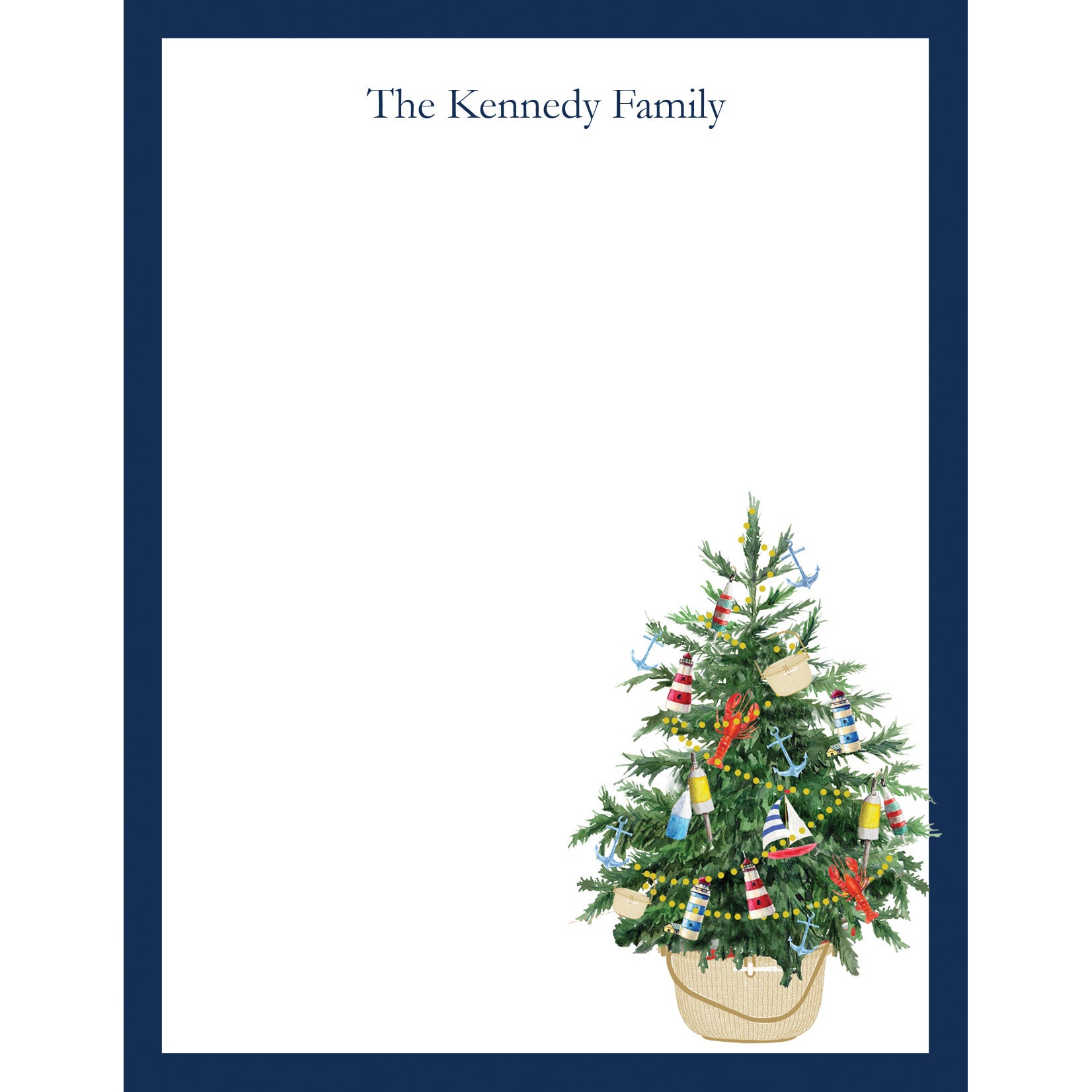 Coastal Christmas Tree in a Nantucket Basket Personalized Notepad