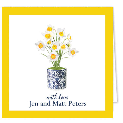 Daffodils in a Blue and White Pot Personalized Enclosure Cards + Envelopes