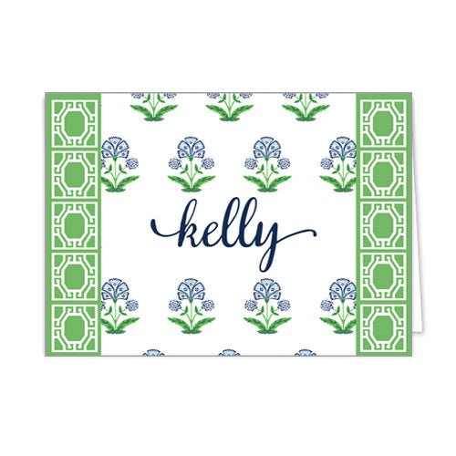 Floral Block Print Personalized Folded Notecards