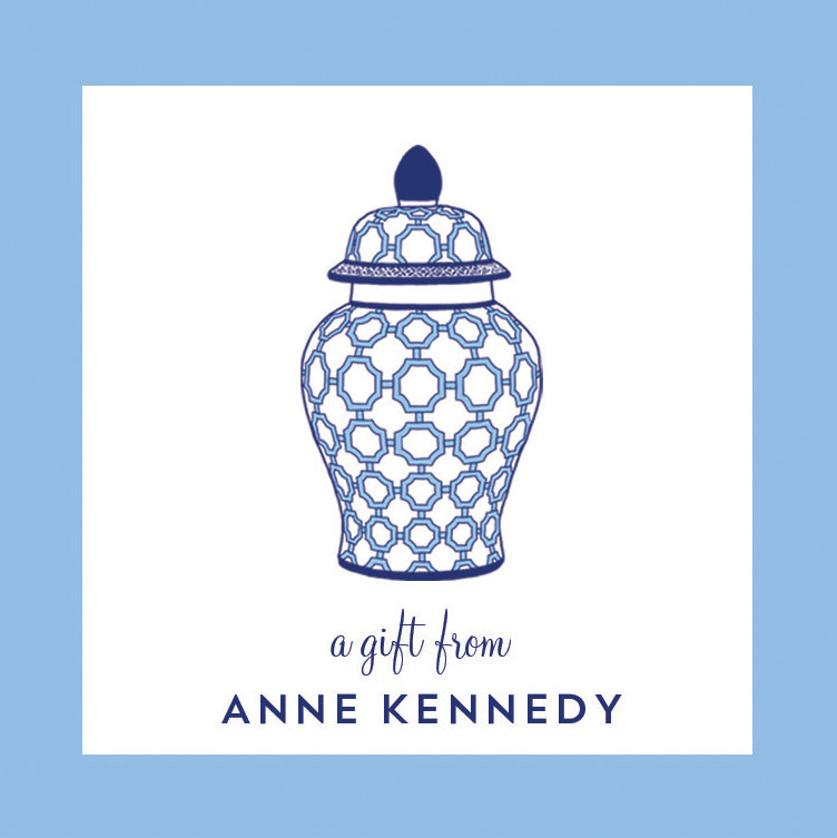 Blue and White Geometric Ginger Jar Personalized Gift Sticker | Set of 24