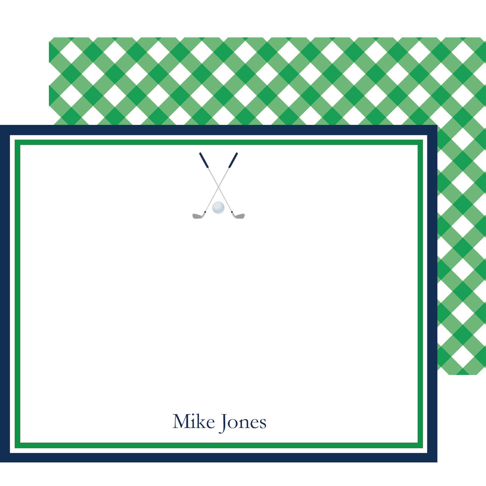 Gingham Golf Personalized Flat Notecards