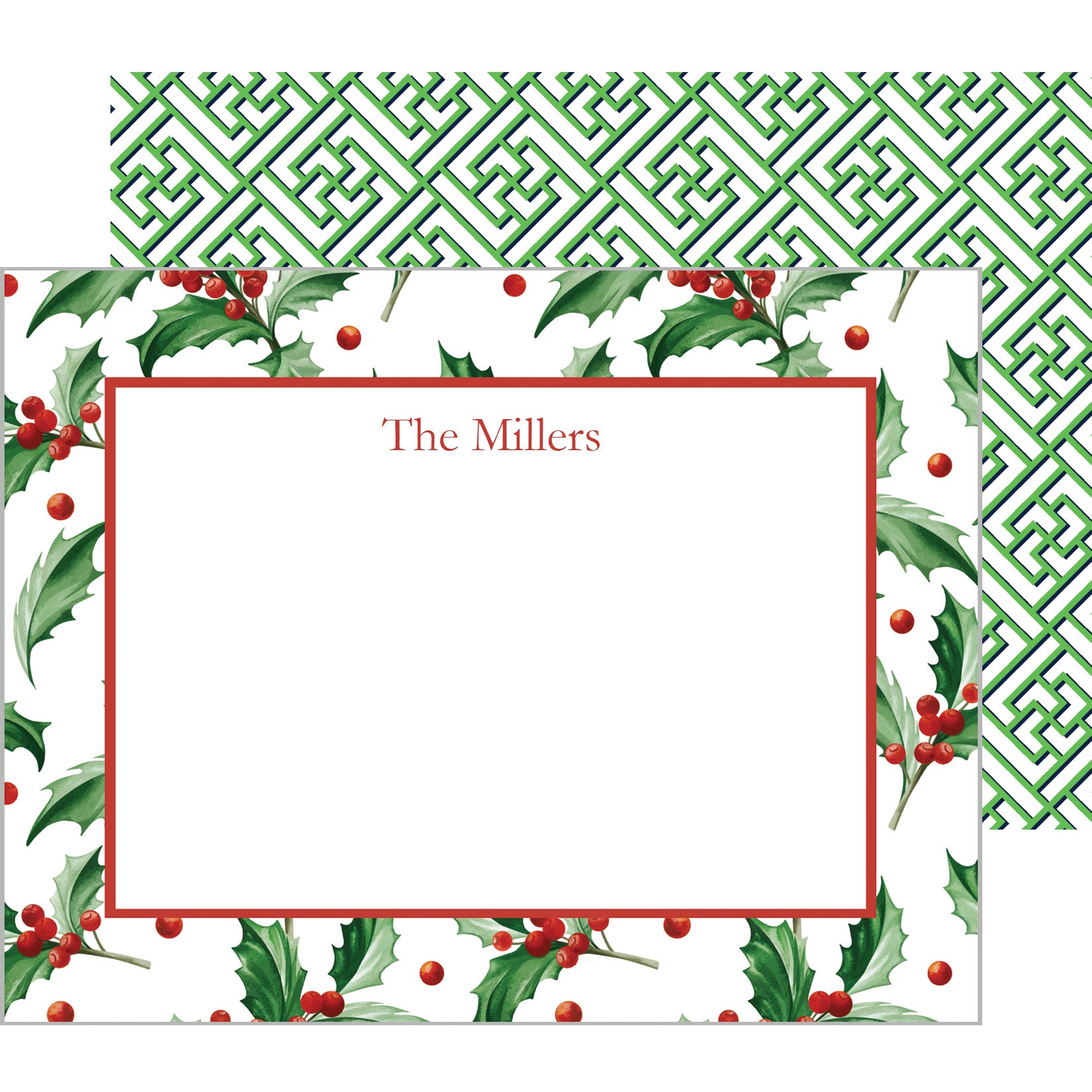 Christmas Holly Personalized Flat Notecard