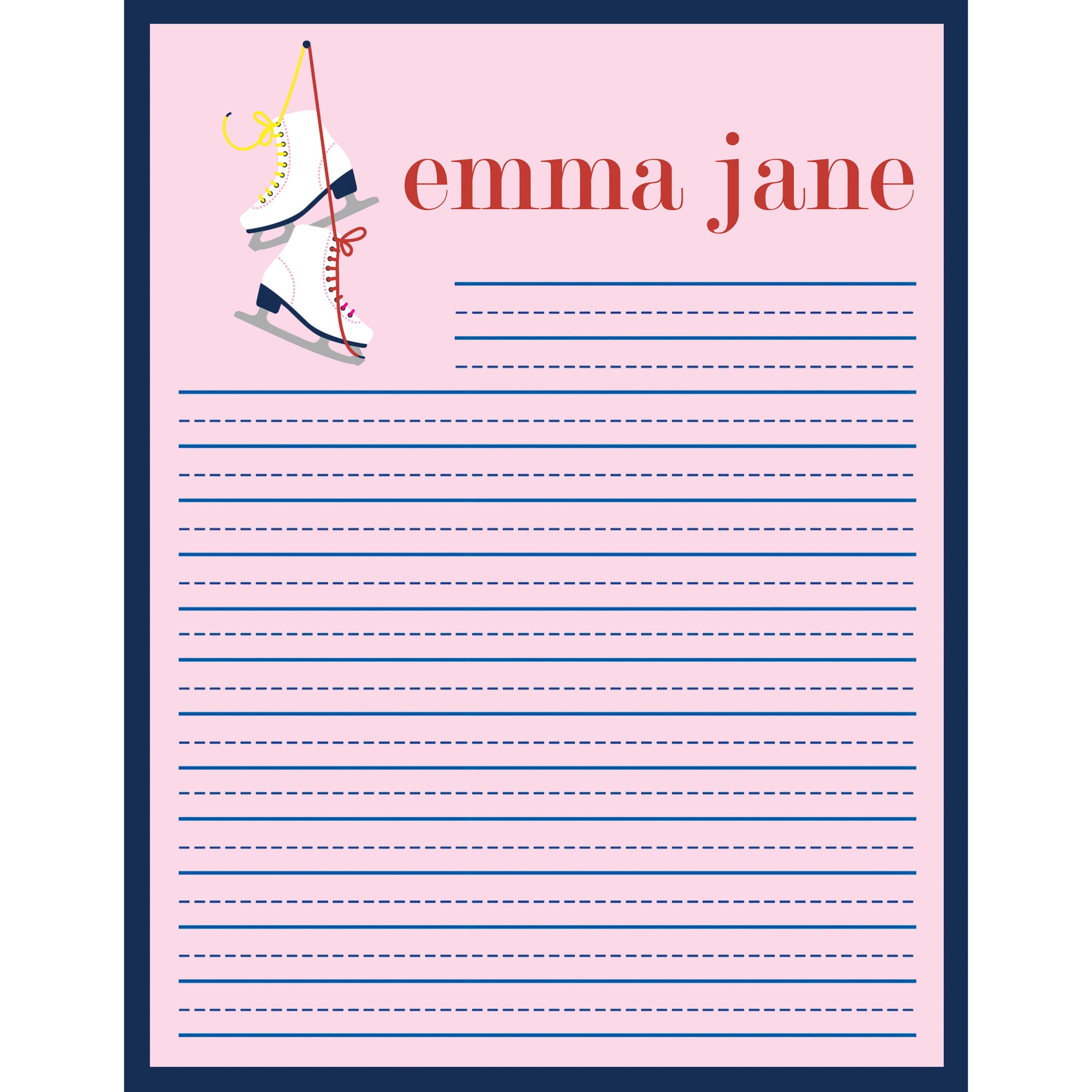 8.5x11 Ice Skates Lined Notepad (50 pages)