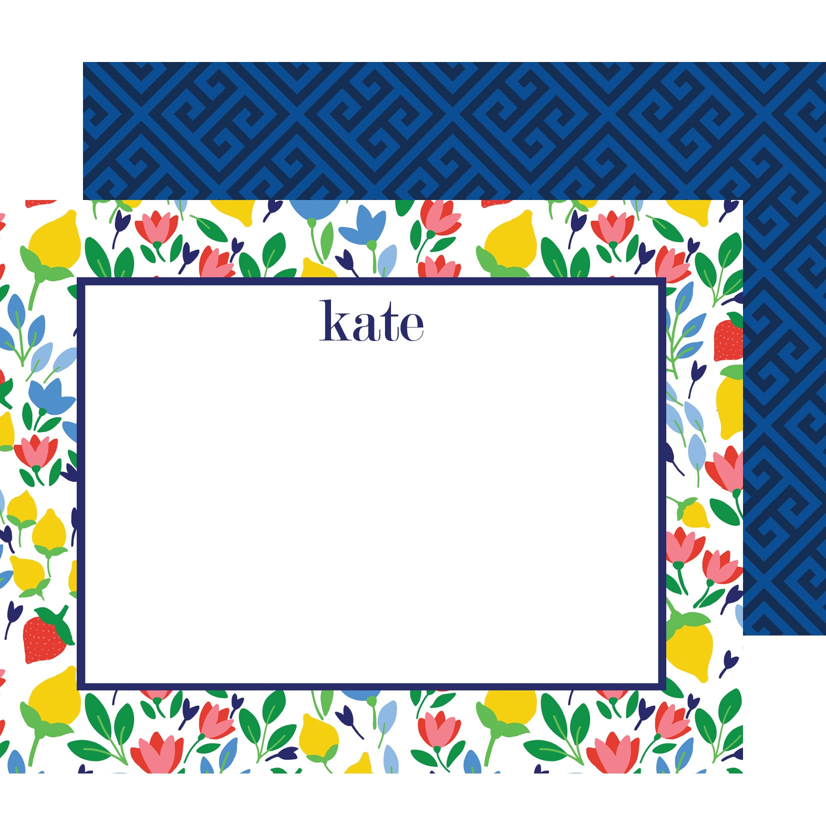 Lemon Floral Personalized Flat Notecards