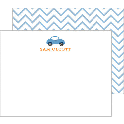 Little Blue Car Personalized Flat Notecards