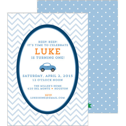 Little Blue Car Double-Sided Invitation