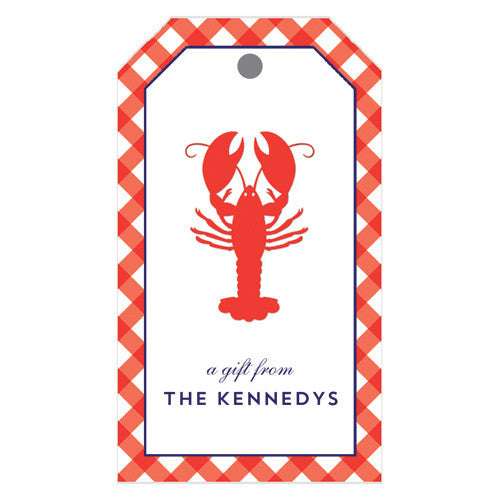 Lobster Gingham Check Personalized Gift Tags