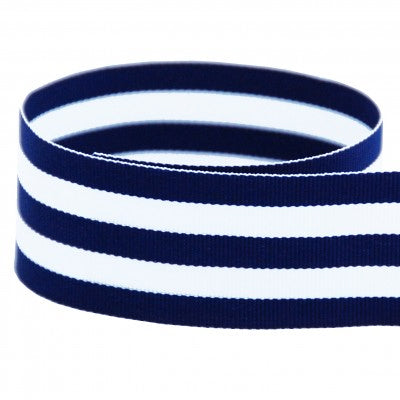 Wholesale Preppy Striped Grosgrain Ribbon | Navy Blue