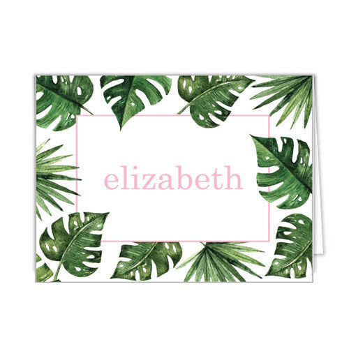 Palm Leaves + Cabana Stripes Personalized Folded Notecards