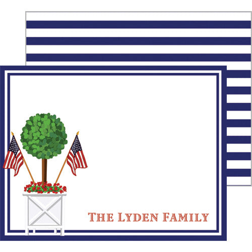Patriotic Topiary Personalized Flat Notecards