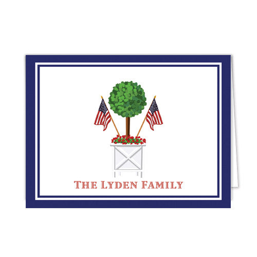 Patriotic Topiary Personalized Folded Notecards