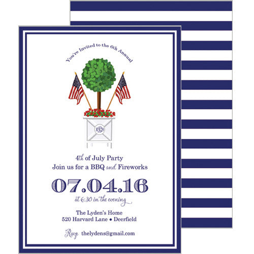 Patriotic Topiary + Preppy Stripes Double-Sided Invitation