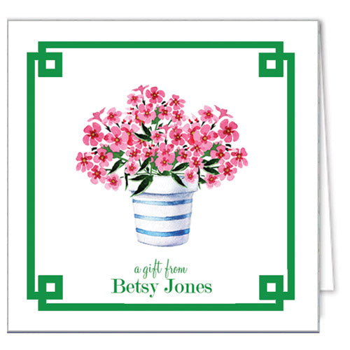 Pink Geraniums Flower Pot Personalized Enclosure Cards + Envelopes