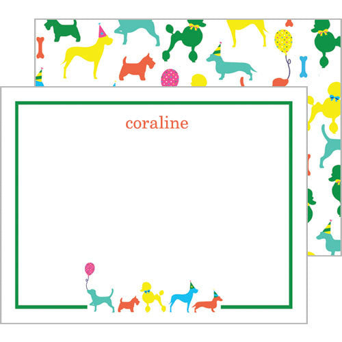 Puppy Party Personalized Flat Notecards