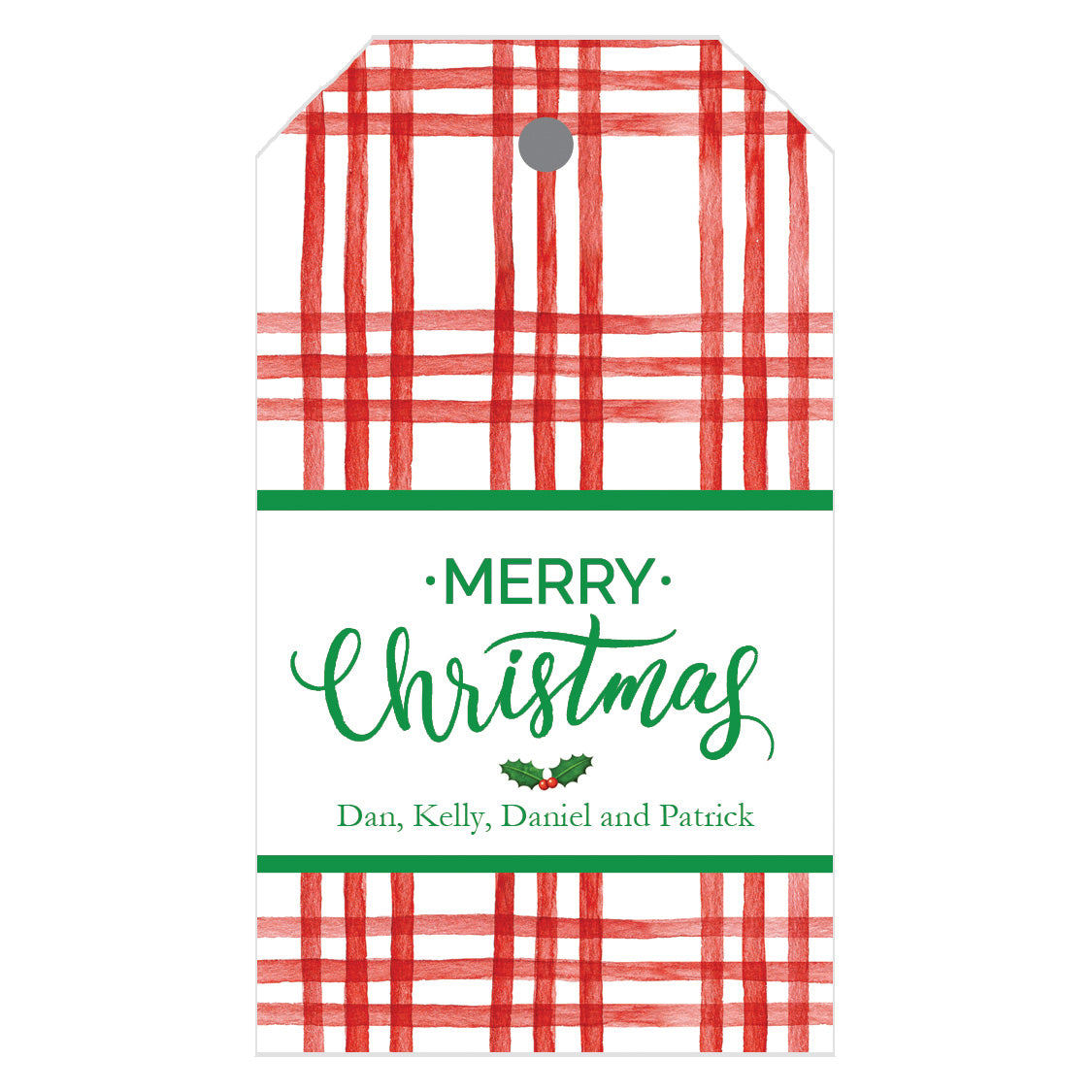 Red Windowpane with Holly Personalized Christmas Gift Tags