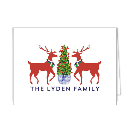 Reindeer Boxwood Christmas Personalized Folded Notecards