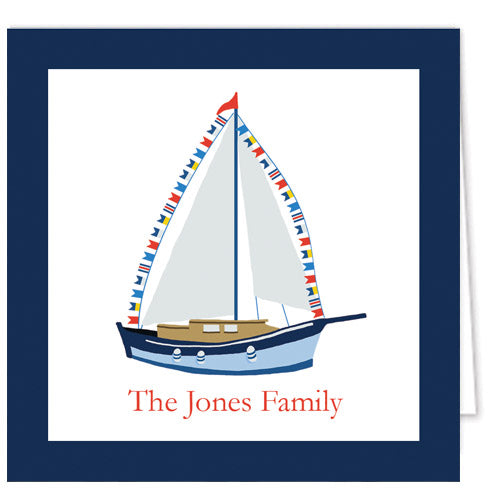 Sailboat with Nautical Flags Personalized Enclosure Cards + Envelopes