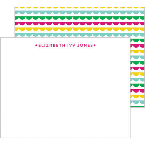Scallop Banner Personalized Flat Notecards - More Color Options
