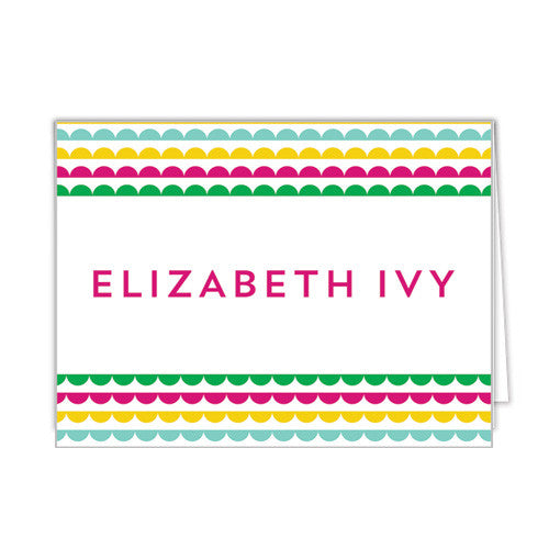 Scallop Banner Personalized Folded Notecards - More Colors