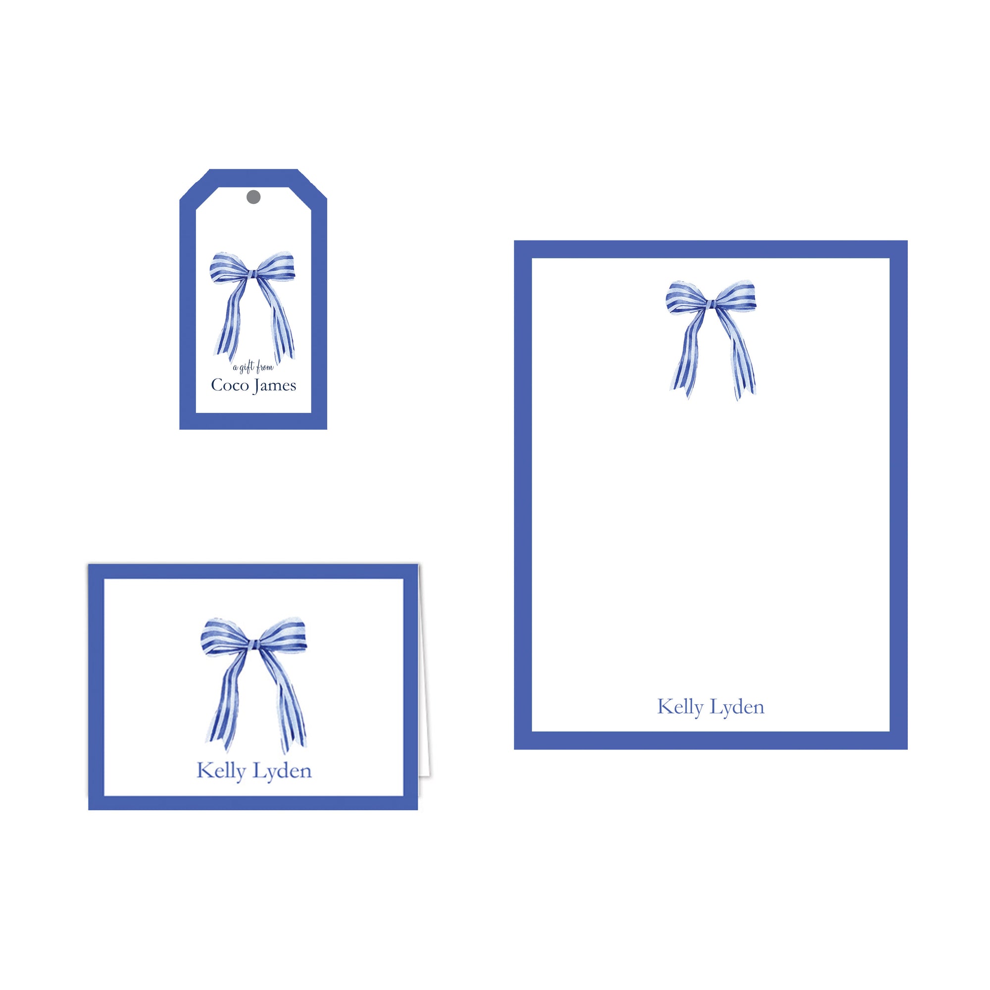 Striped Blue Bow Stationery Gift Set