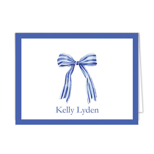 Striped Blue Bow Personalized Folded Notecards