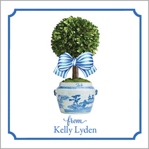 Spring Topiary Tree with Blue Striped Bow Gift Sticker | Set of 24
