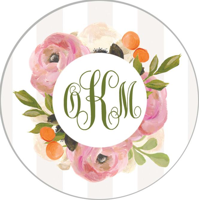 2" Round Tan Watercolor Floral Monogram Stickers | Set of 40 Wholesale