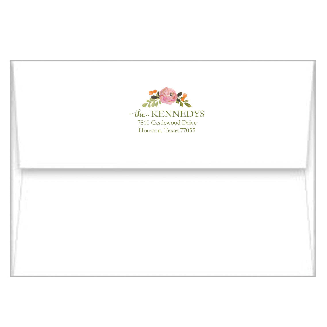 Tan Watercolor Floral Personalized Flat Notecards