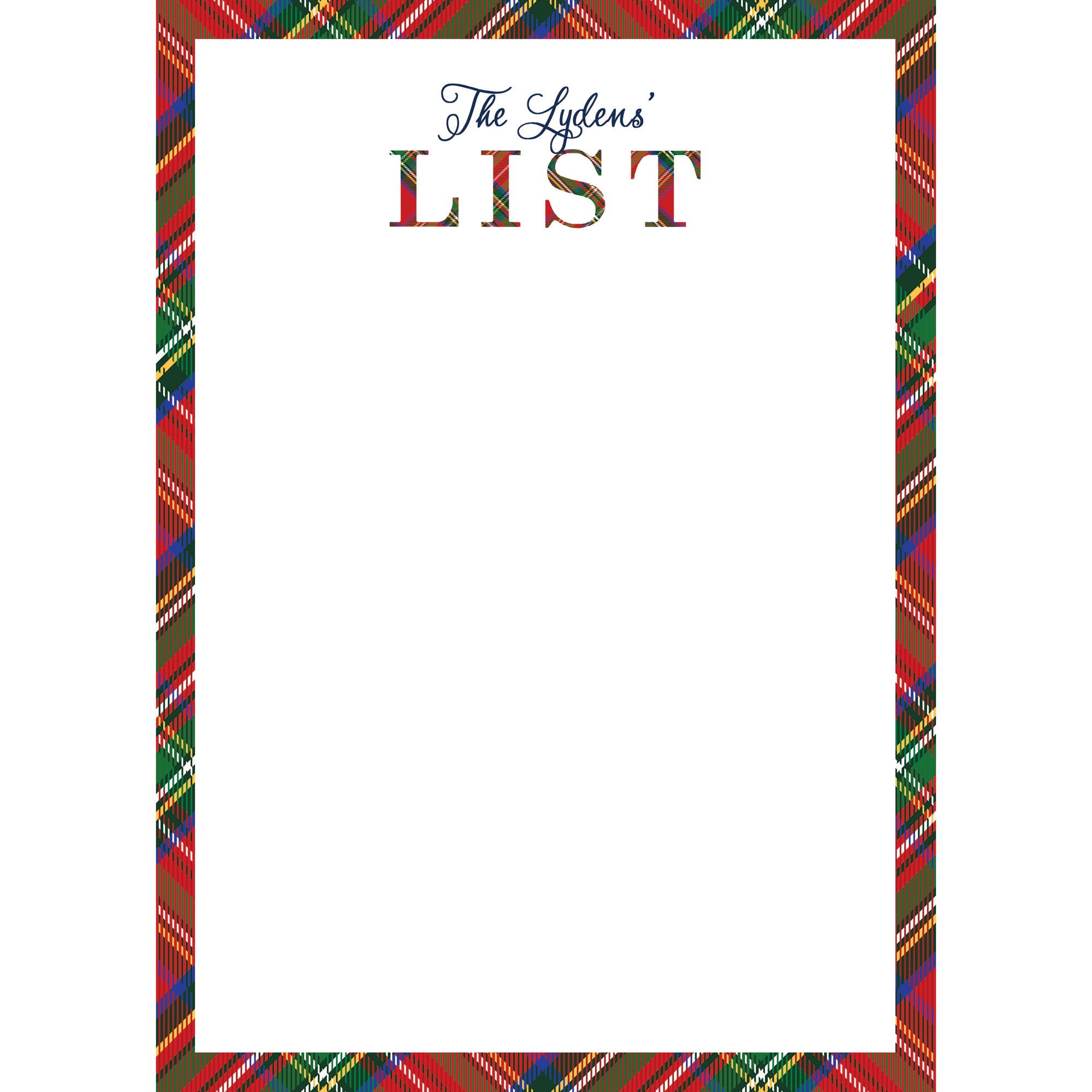 Tartan Plaid "List" Personalized Notepad