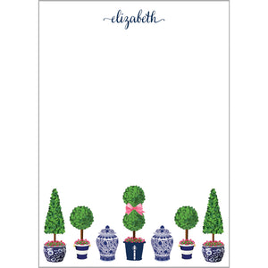 Topiary Trees with Pink Bows Personalized Notepad